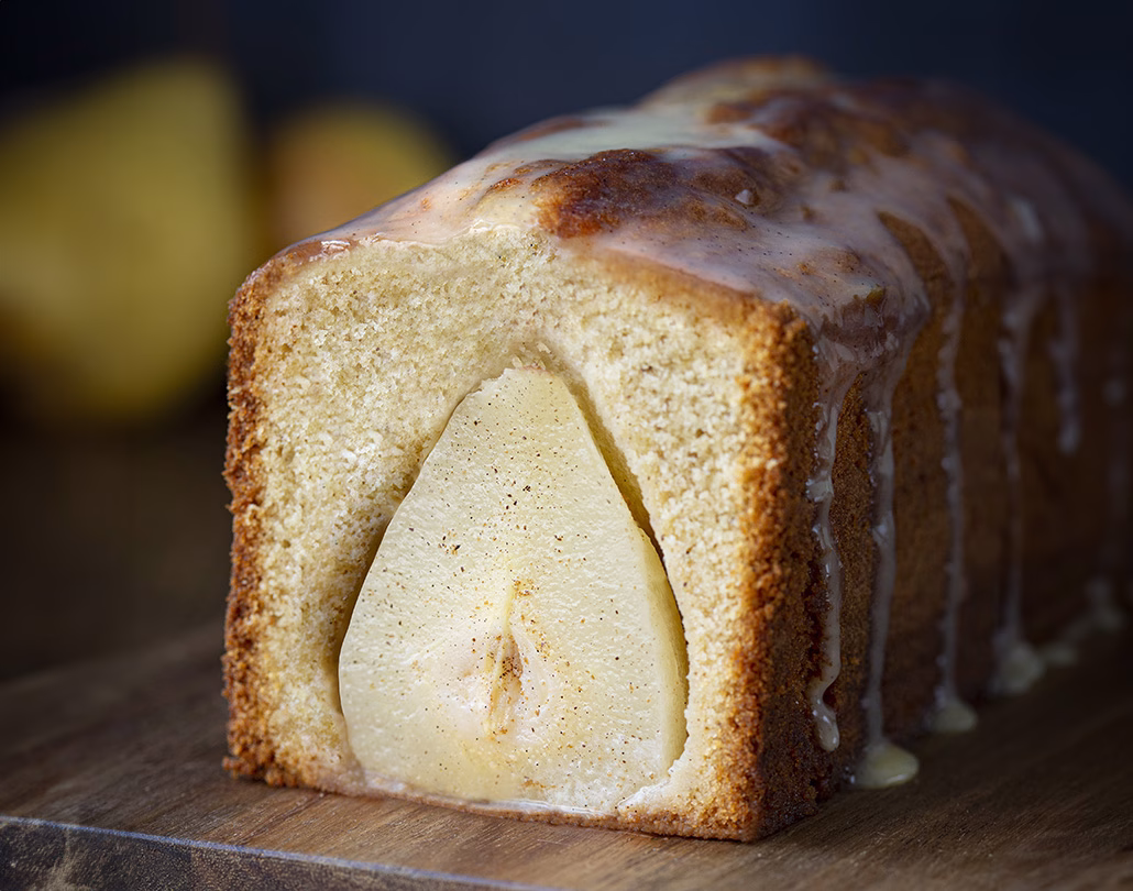 Cake vanille Norohy et poires pochées